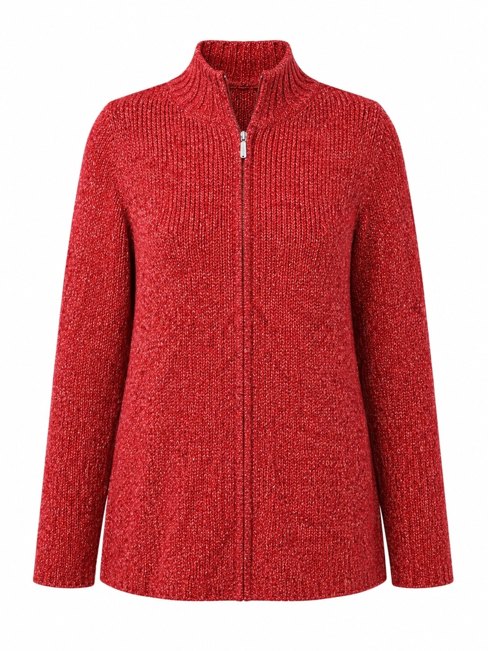 COLDWATER CREEK | Plush Mock Neck Zip Cardigan Cozy Sweater Jacket Red Soft | L